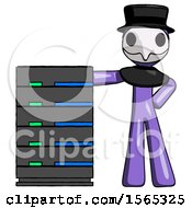 Poster, Art Print Of Purple Plague Doctor Man With Server Rack Leaning Confidently Against It