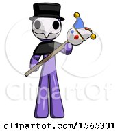 Poster, Art Print Of Purple Plague Doctor Man Holding Jester Diagonally