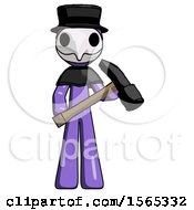 Poster, Art Print Of Purple Plague Doctor Man Holding Hammer Ready To Work