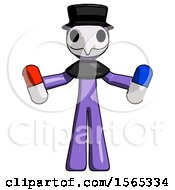 Purple Plague Doctor Man Holding A Red Pill And Blue Pill