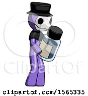 Purple Plague Doctor Man Holding Glass Medicine Bottle