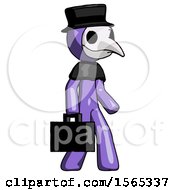 Poster, Art Print Of Purple Plague Doctor Man Walking With Briefcase To The Right