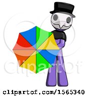 Poster, Art Print Of Purple Plague Doctor Man Holding Rainbow Umbrella Out To Viewer