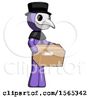 Purple Plague Doctor Man Holding Package To Send Or Recieve In Mail