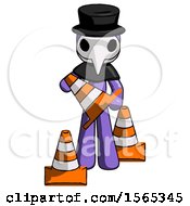 Poster, Art Print Of Purple Plague Doctor Man Holding A Traffic Cone
