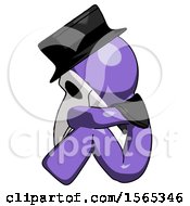 Purple Plague Doctor Man Sitting With Head Down Facing Sideways Left