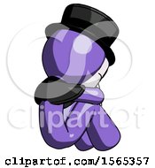 Purple Plague Doctor Man Sitting With Head Down Back View Facing Right