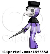Poster, Art Print Of Purple Plague Doctor Man With Sword Walking Confidently