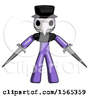 Poster, Art Print Of Purple Plague Doctor Man Two Sword Defense Pose