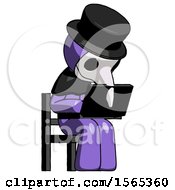 Poster, Art Print Of Purple Plague Doctor Man Using Laptop Computer While Sitting In Chair Angled Right