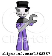Poster, Art Print Of Purple Plague Doctor Man Holding Large Wrench With Both Hands