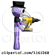 Poster, Art Print Of Purple Plague Doctor Man Using Drill Drilling Something On Right Side