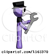 Poster, Art Print Of Purple Plague Doctor Man Using Wrench Adjusting Something To Right
