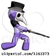 Poster, Art Print Of Purple Plague Doctor Man With Ninja Sword Katana Slicing Or Striking Something