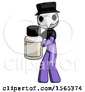 Purple Plague Doctor Man Holding White Medicine Bottle