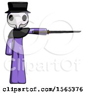 Poster, Art Print Of Purple Plague Doctor Man Standing With Ninja Sword Katana Pointing Right