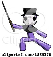 Poster, Art Print Of Purple Plague Doctor Man With Ninja Sword Katana In Defense Pose