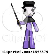 Poster, Art Print Of Purple Plague Doctor Man Standing Up With Ninja Sword Katana