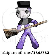 Purple Plague Doctor Man Broom Fighter Defense Pose