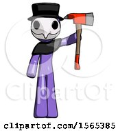 Poster, Art Print Of Purple Plague Doctor Man Holding Up Red Firefighters Ax
