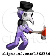 Poster, Art Print Of Purple Plague Doctor Man With Ax Hitting Striking Or Chopping