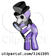 Purple Plague Doctor Man Inspecting With Large Magnifying Glass Left