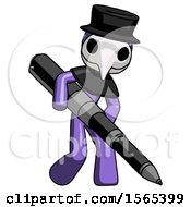 Poster, Art Print Of Purple Plague Doctor Man Writing With A Really Big Pen