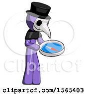 Poster, Art Print Of Purple Plague Doctor Man Looking At Large Compass Facing Right