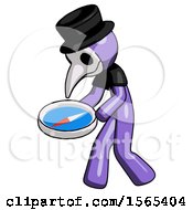 Poster, Art Print Of Purple Plague Doctor Man Walking With Large Compass
