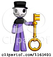 Poster, Art Print Of Purple Plague Doctor Man Holding Key Made Of Gold