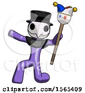 Poster, Art Print Of Purple Plague Doctor Man Holding Jester Staff Posing Charismatically