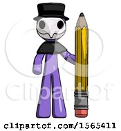 Poster, Art Print Of Purple Plague Doctor Man With Large Pencil Standing Ready To Write