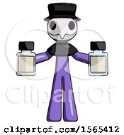Poster, Art Print Of Purple Plague Doctor Man Holding Two Medicine Bottles