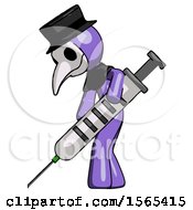 Purple Plague Doctor Man Using Syringe Giving Injection