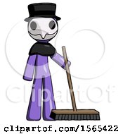 Purple Plague Doctor Man Standing With Industrial Broom