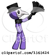 Poster, Art Print Of Purple Plague Doctor Man Dusting With Feather Duster Upwards