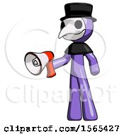 Poster, Art Print Of Purple Plague Doctor Man Holding Megaphone Bullhorn Facing Right