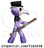 Poster, Art Print Of Purple Plague Doctor Man Holding Bo Staff In Sideways Defense Pose