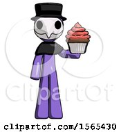 Purple Plague Doctor Man Presenting Pink Cupcake To Viewer