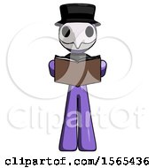 Poster, Art Print Of Purple Plague Doctor Man Reading Book While Standing Up Facing Viewer