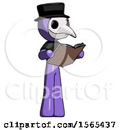 Poster, Art Print Of Purple Plague Doctor Man Reading Book While Standing Up Facing Away