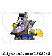 Purple Plague Doctor Man Flying In Gyrocopter Front Side Angle View