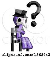 Poster, Art Print Of Purple Plague Doctor Man Question Mark Concept Sitting On Chair Thinking