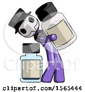 Poster, Art Print Of Purple Plague Doctor Man Holding Large White Medicine Bottle With Bottle In Background