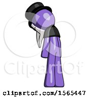 Poster, Art Print Of Purple Plague Doctor Man Depressed With Head Down Back To Viewer Left