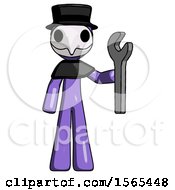 Poster, Art Print Of Purple Plague Doctor Man Holding Wrench Ready To Repair Or Work