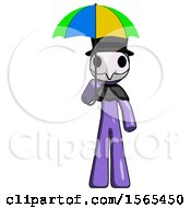 Poster, Art Print Of Purple Plague Doctor Man Holding Umbrella Rainbow Colored