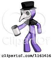 Poster, Art Print Of Purple Plague Doctor Man Begger Holding Can Begging Or Asking For Charity Facing Left