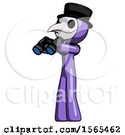 Purple Plague Doctor Man Holding Binoculars Ready To Look Left