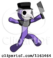 Poster, Art Print Of Purple Plague Doctor Man Psycho Running With Meat Cleaver